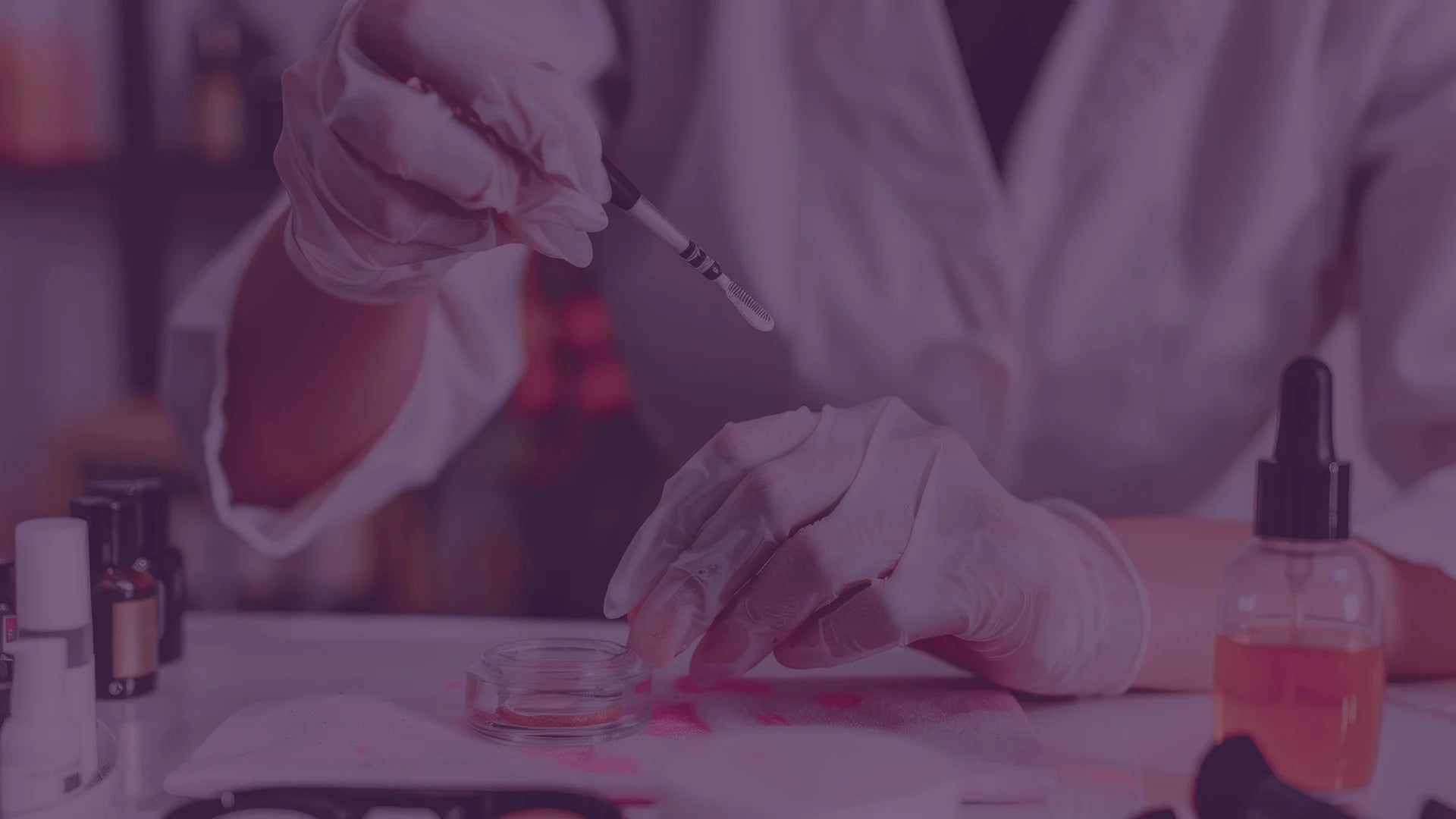 Cosmetic laboratory with beakers and skincare products
