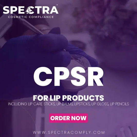 Spectra Cosmetic Compliance CPSR for lip products including lip care sticks, lip balms, lipsticks, lip gloss, and lip pencils